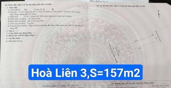 Đất mặt tiền Hoà Liên 3 , 157mv, 2950